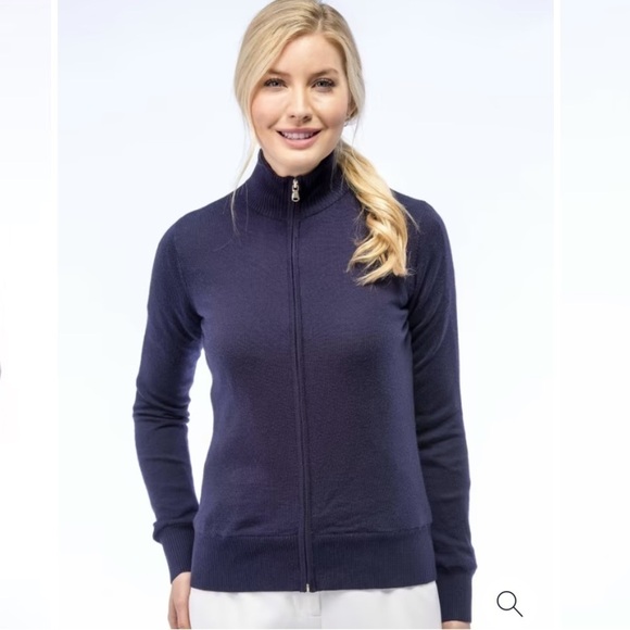 Fairway & Greene Abbey merino wool windsweater zip up turtleneck navy sweater - Picture 1 of 8